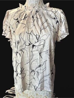 SHEIN Cream Blouse with Black Floral Sketch